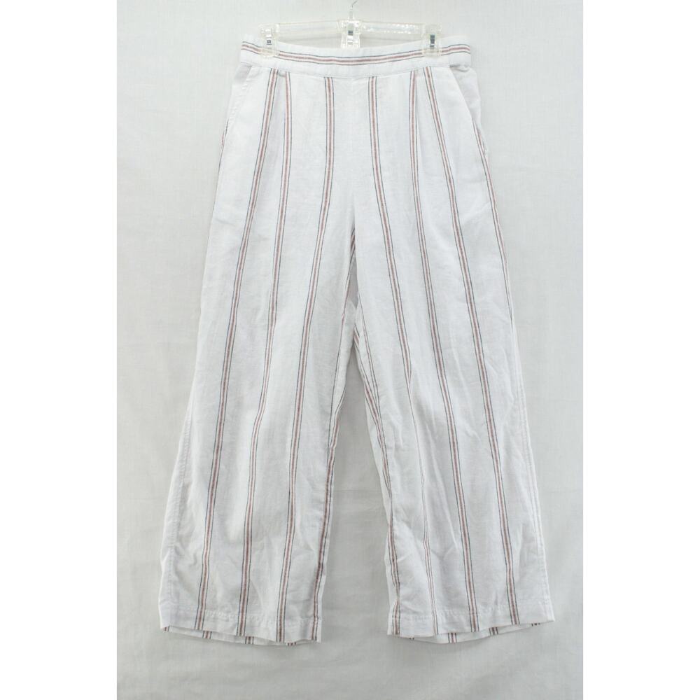 Women's White Wide-Leg Striped Pants
